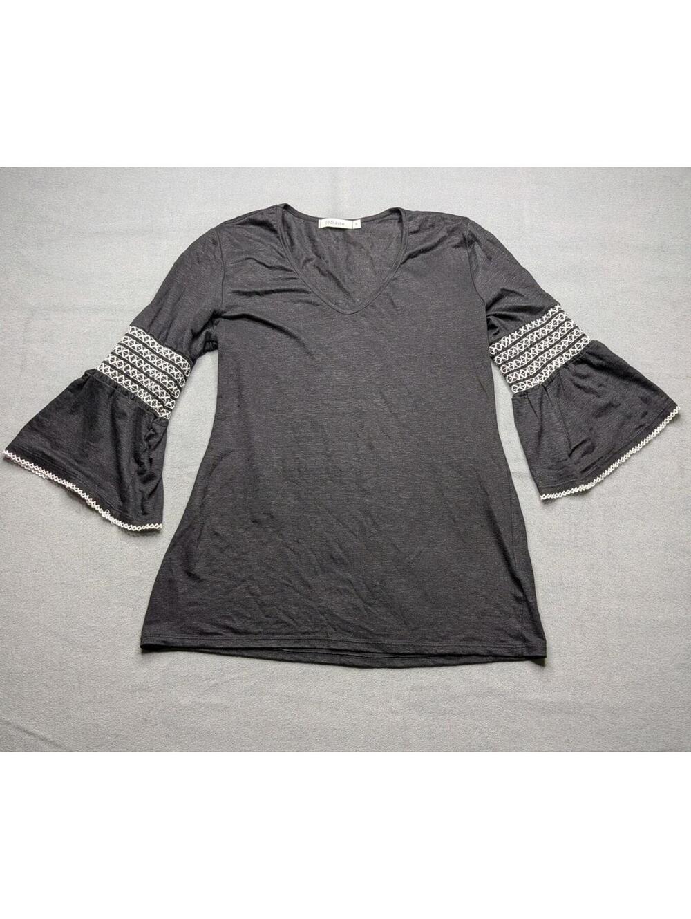Redhaute T-Shirt Womens Small Gray Crochet Bell Sleeve Tunic Top Boho Casual